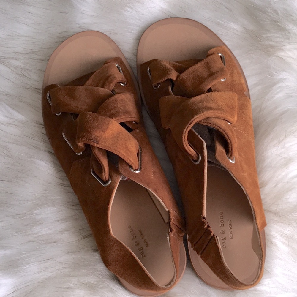 RAG & BONE GENUINE SUEDE LEATHER ‘’ELDA’’ COGNAC CORSET SANDAL - Picture 5 of 8
